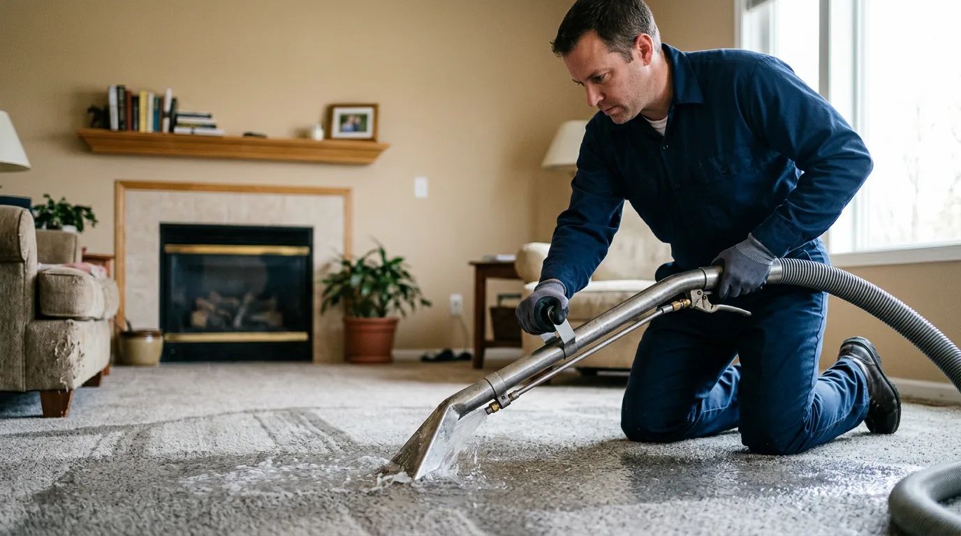 Water damage restoration technician working near Illinois City, IL